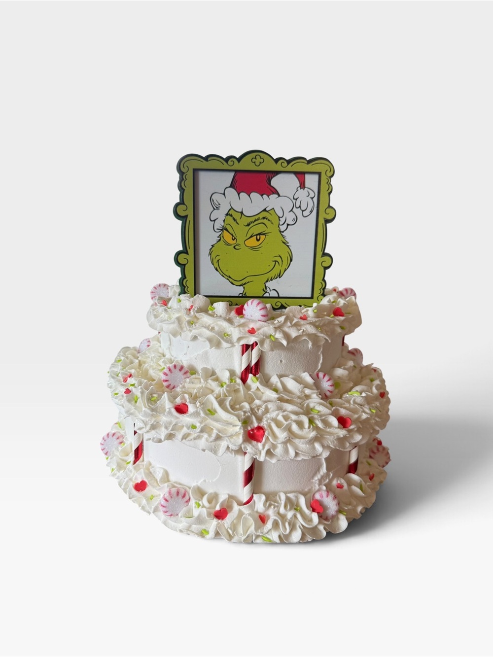 Artificial Handmade Faux Christmas Theme Cake 6.5” Tall Display Prop 9" Diameter